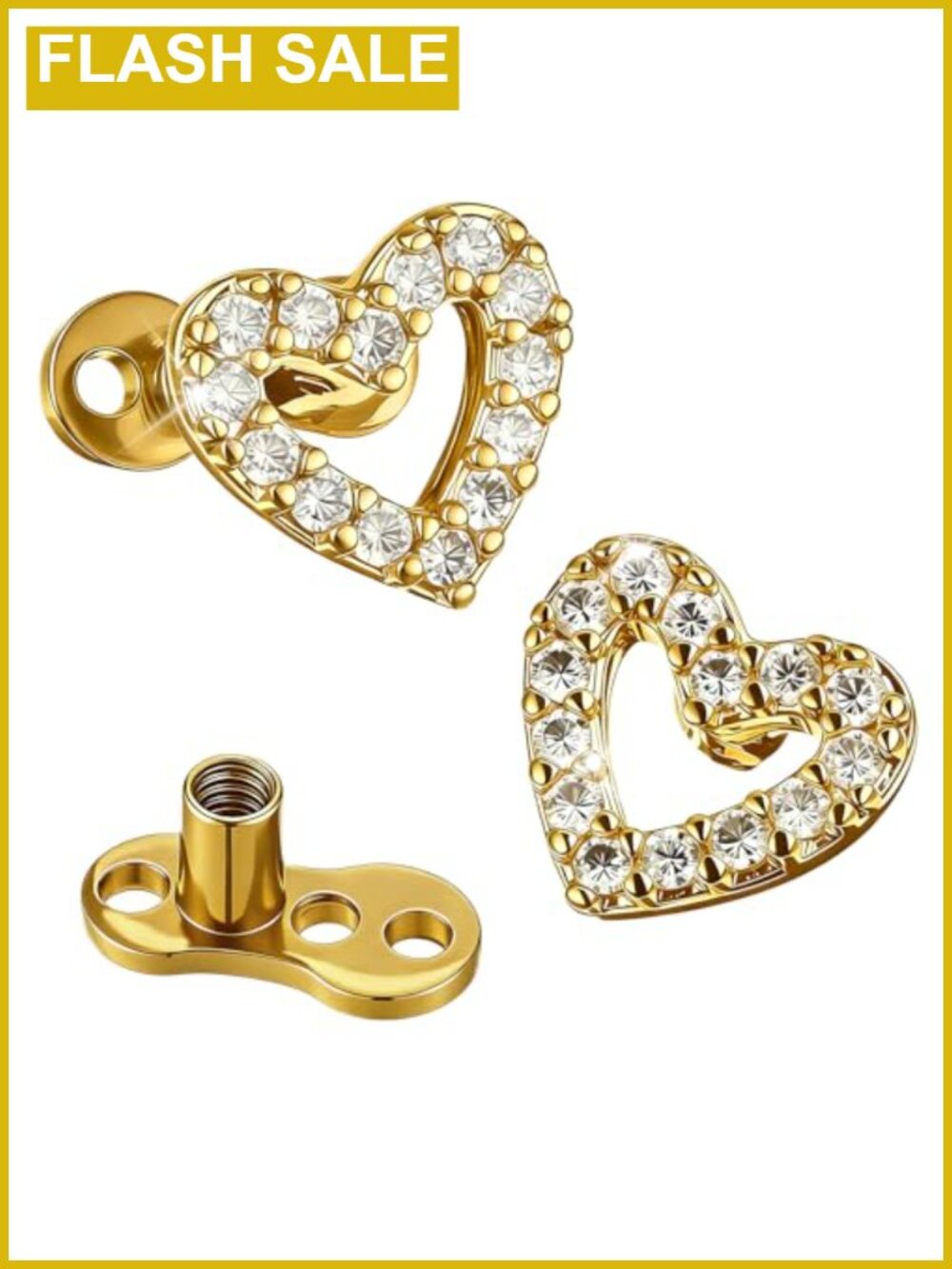 2Pcs Heart Dermal Jewelry Tops 14G Surface Tragus Piercing 316L Stainless Steel